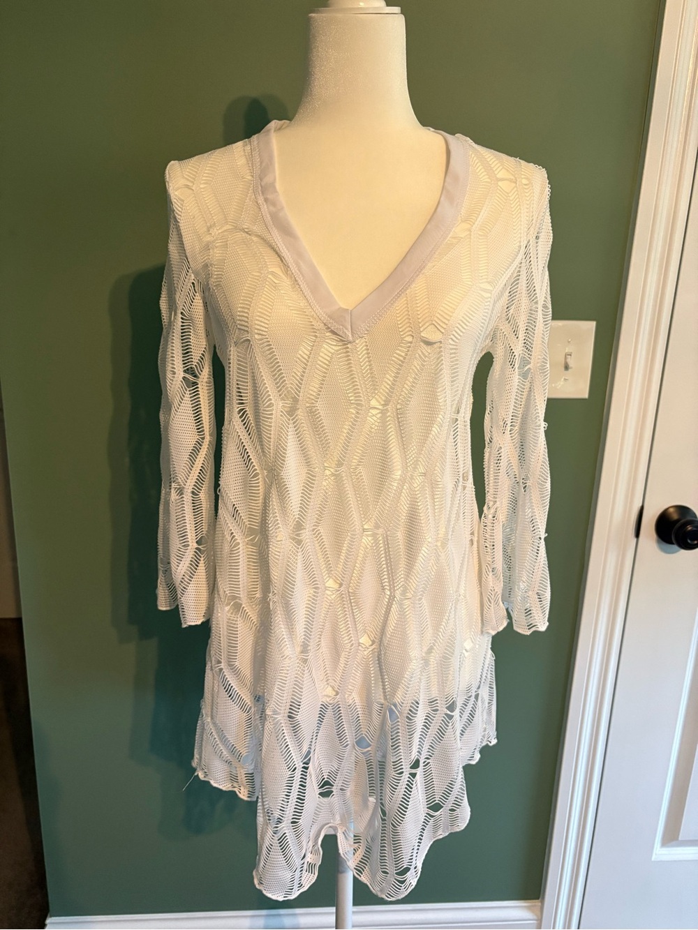 White Sheer Knit V-Neck Top